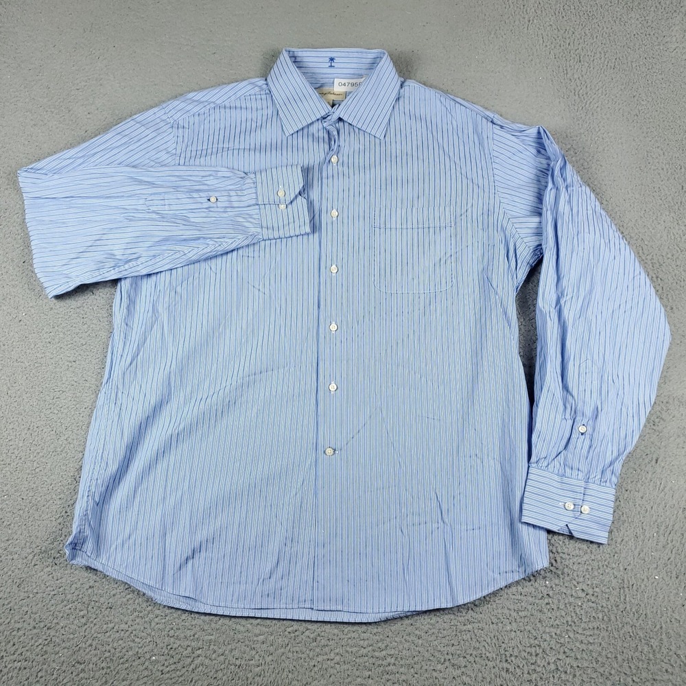 Tommy Bahama Shirt Mens 16.5 Blue Striped Dress Button Up Long Sleeve - Picture 2 of 6